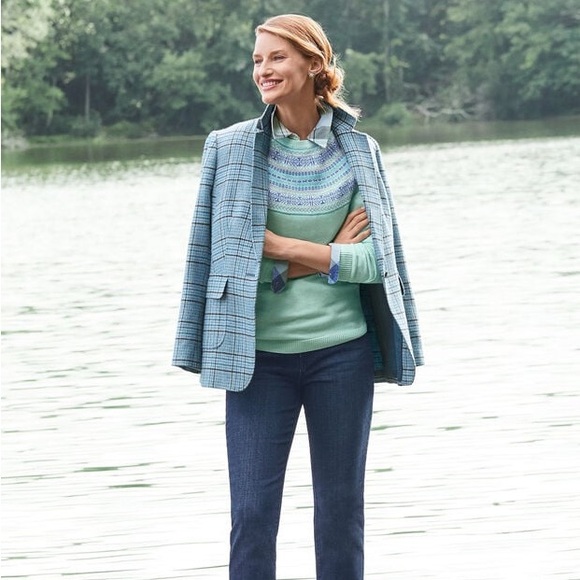 Talbots Wool Blend Shetland Classic Timeless Blue Plaid Pattern Blazer Size 16 - Picture 2 of 11